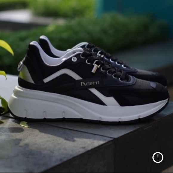 Cesare Paciotti textured detail Leather Black/White Athletic Sneakers Sz 9-10 - Picture 4 of 17